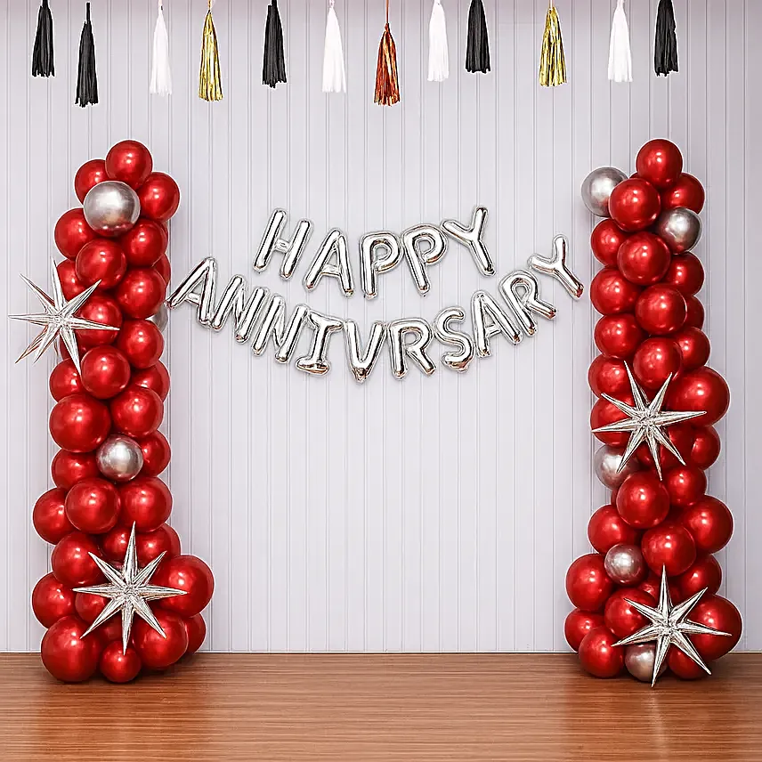 Crimson Glow Anniversary Balloon Decor