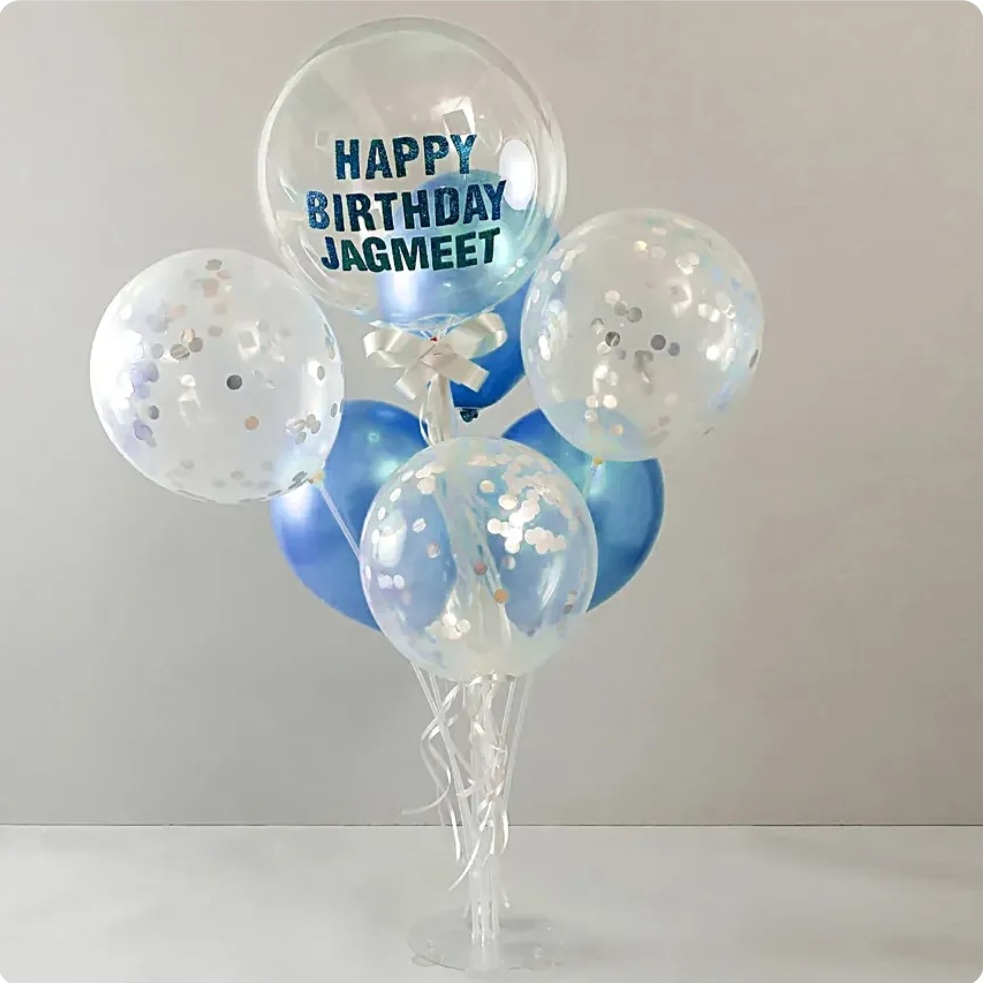 Personalised Glittery Birthday Balloon Bouquet- Silver & Blue