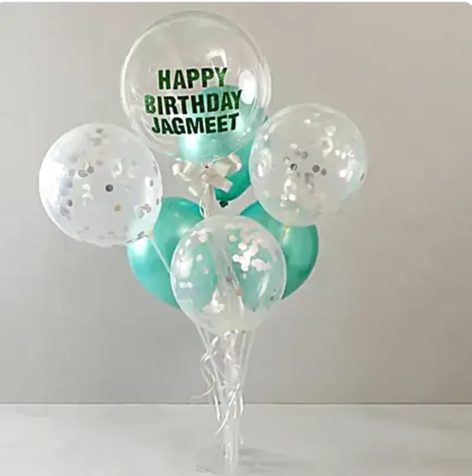 Personalised Glittery Birthday Balloon Bouquet- Silver & Green