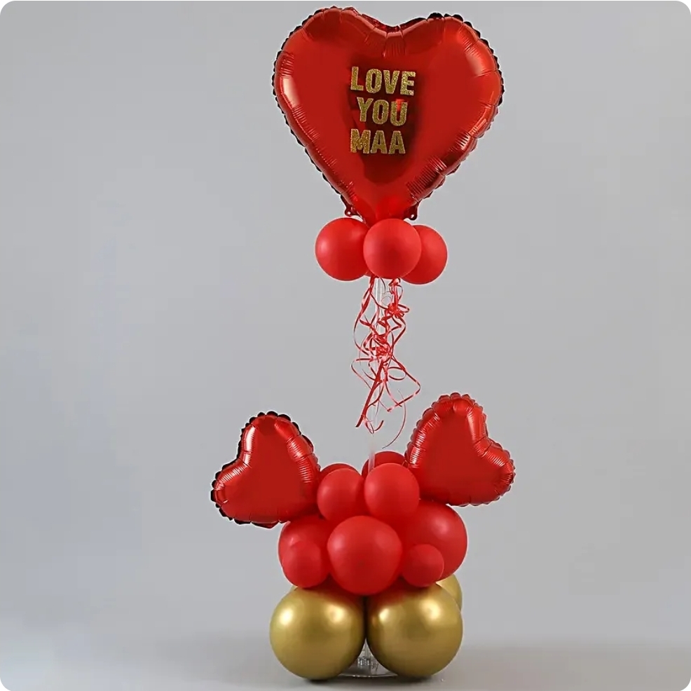 Love You Maa Red & Golden Balloon Bouquet