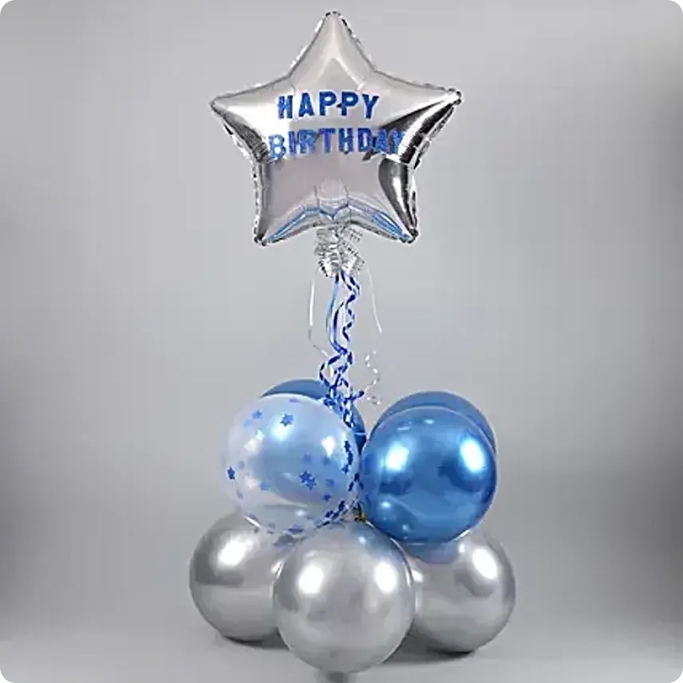 Happy Birthday Star Balloon Bouquet- Silver & Blue