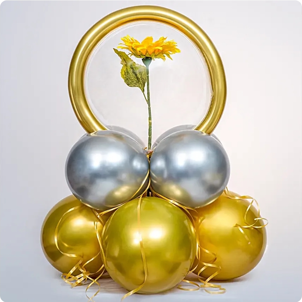 Sunflower Bobo Balloon Arrangement- Golden & Silver