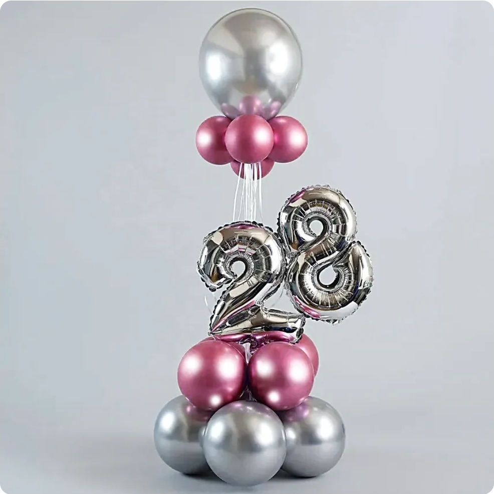 Pink & Silver Number 28 Balloon Bouquet
