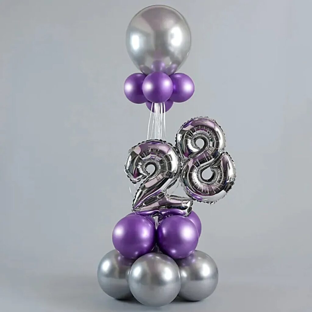 Purple & Silver Number 28 Balloon Bouquet