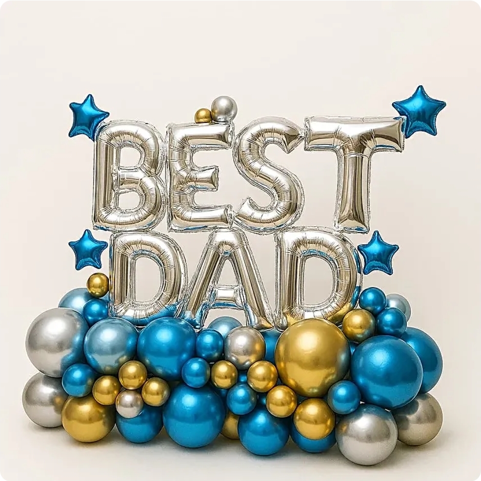 Best Dad Chrome Balloon Bouquet with Star Foil Balloons