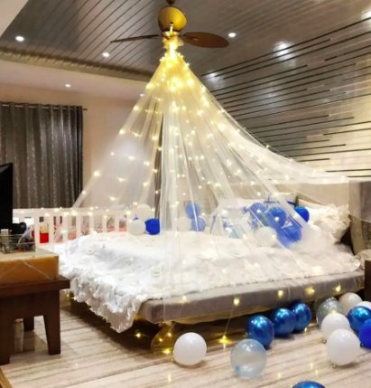 Anniversary Bed Canopy Setup