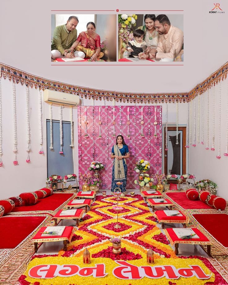 Graceful Floral Rangoli with Kachi Toran Kankotri Theme